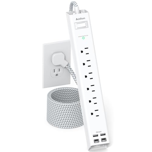 Extension Cord 10 ft - Long Power Strip Surge Protector, 6 AC Outlet 4 USB (2 USB C), Flat Plug, Wall Mount, Multi Plug Outlet Extender Desk Charging Station for Home Office Dorm Room Essentials - color: White(Braided Cord), size: 10 FT