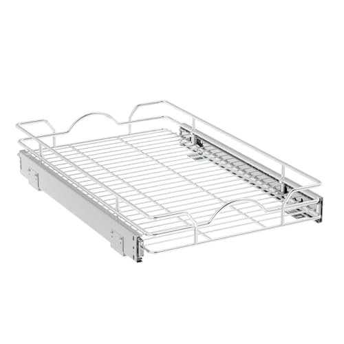 OCG Pull Out Cabinet Organizer (12" W x21 D), Pull out Shelves for Kitchen Cabinets, Slide Out Drawers for Base Cabinet Organization in Kitchen Bathroom Pantry, Bottom Mount, Chrome Finish - size: 12"w X 21"d, 1 Tier