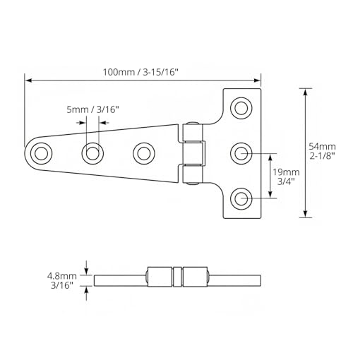 QWORK 316 Stainless Steel T Hinge, 2 Pack Marine Grade 4'' x 2" Boat Hatch Hinges, Heavy Duty Cabinet Hardware Door Hinge for Marine and Exterior Applications