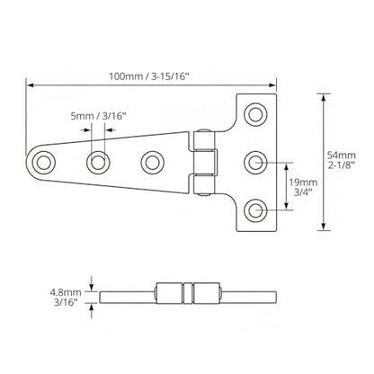 QWORK 316 Stainless Steel T Hinge, 2 Pack Marine Grade 4'' x 2" Boat Hatch Hinges, Heavy Duty Cabinet Hardware Door Hinge for Marine and Exterior Applications
