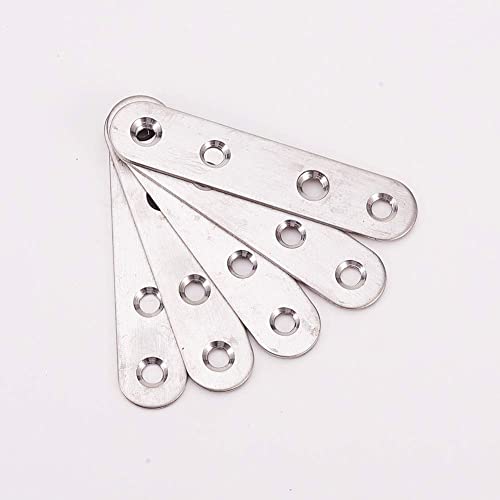 MroMax 10Pcs 201 Stainless Steel Straight Brackets 3.15" x 0.67" Flat Straight Braces Brushed Metal Fixed Connecting Plate for Repairing Furniture, Bookcase, Table, Chair Legs 4 Holes with Screws - size: 3.15"x 0.67"x 0.08"(LxWxT)