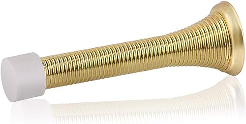 HOMOTEK 1 Pack Spring Door Stopper with Rubber Bumper 3-1/8" Flexible Spring Heavy Duty Wall Door Stop Low Mounted Door Bumper for Home (Bright Brass) - color: Bright Brass, size: 1 Pack