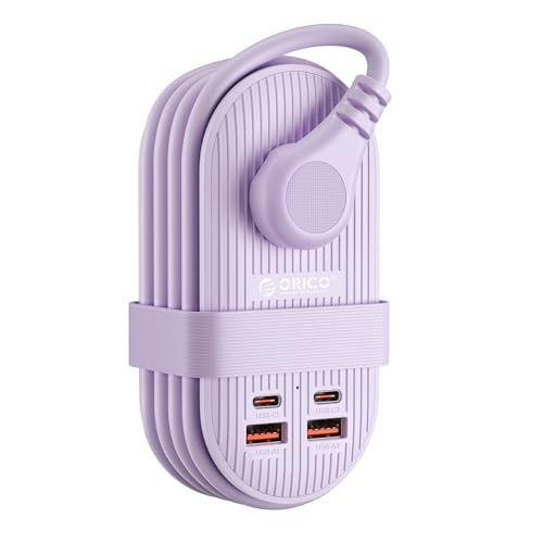 ORICO 22.5W Travel Power Strip, 7 in 1 Charging Station with 3AC, 2 USB-A, 2 USB-C, 4ft Extension Cord, Flat Plug Fashion Essential for Cruise Ship/Travel/Home/Office/Dorm -TK22 - color: Purple, size: USB MAX 22.5W