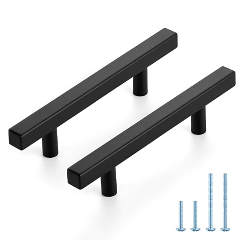 JOY DECOR 10 Pack 3-1/2 Inch Matte Black Square Cabinet Handles Stainless Steel Cabinet Hardware Pulls for Kitchen and Drawers with 6 Inch Overall Length - color: Matte Black, size: 3-1/2 Inch Hole Center
