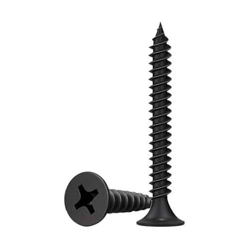 #6 x 2 Black Wood Screws, High Hardness Flat Head Self-Tapping Screw, Phillips Drive Coarse Thread Drywall Screws 100PCS, for Indoor Furniture, Woodworking&Drywall - color: #6 x 2" -100 Pcs