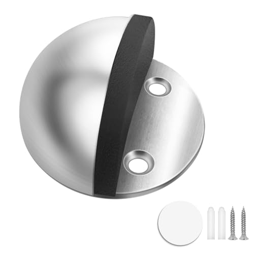Door Stop Self Adhesive Floor Door Stopper No Drill Rubber Door Bumper Wall Protector, Brushed Stainless Steel - color: Silver, size: 1 Pack