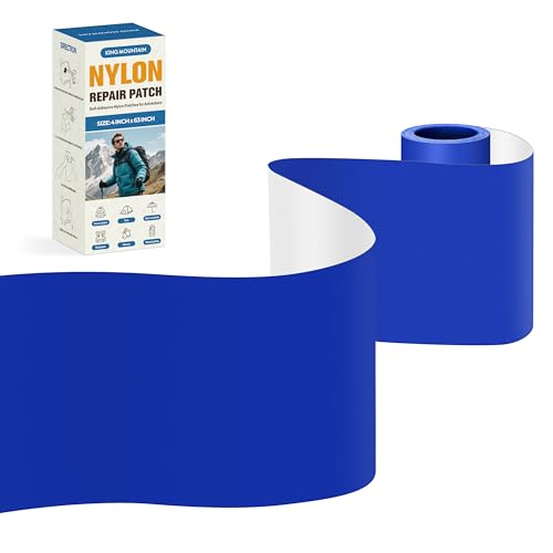 KING MOUNTAIN Self Adhesive Nylon Fabric Repair Tape, 4×63 Inches, Quick Down Jacket Repair Patch, Waterproof Outdoor Gear Patch Kit for Tent,Backpacks,Umbrella, Gloves, Sleeping Bag (Blue) - color: Blue, size: Nylon-4"W×63"L