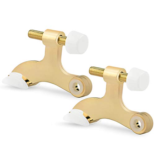 2 Pack Hinge Pin Door Stopper Bright Brass - Adjustable Heavy Duty Gold Hinge Pin Door Stop with White Rubber Bumper Tips - color: Bright Brass, size: 2 Pack