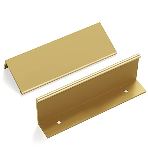 goldenwarm 5 Pack Gold Finger Edge Pulls Drawer Finger Pulls Champagne Gold Kitchen Hardware Handles Bedroom Dresser Drawers,5in Hole Center - color: Matte Gold, size: 5-1/16in(128mm) Hole Centers