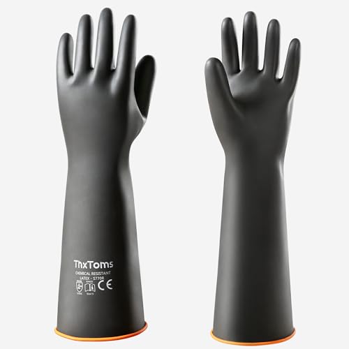 ThxToms Heavy Duty Chemical Resistant Latex Rubber Gloves, Waterproof Long Cleaning Gloves for Industrial Cleaning, Gardening, Oil, Acid & Alkali Resistance, 18",1 Pair - color: 18"