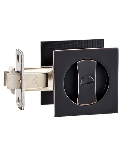 Lethato Pocket Door Hardware Oil Rubbed Bronze, Pocket Door Lock, Pocket Door Latch, Bronze Contemporary Pocket Door Privacy Lock for Bathroom & Bedroom (1 Pack, Square) - color: Oil Rubbed Bronze (Square), size: 1 Pack