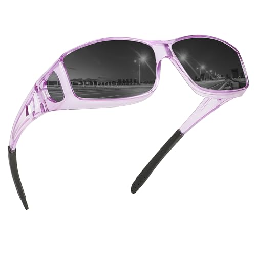 MEETSUN Fit Over Glasses Sunglasses for Men Women,Wrap Around Sunglasses Polarized UV400 Protection - color: (Z1)-clear Purple-gray Lens