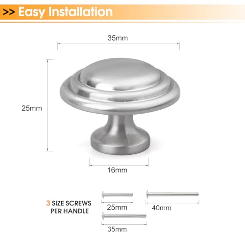 Gobrico 1-3/8" Round Cabinet Knobs Brushed Nickel Kitchen Door Knobs Bifold Handles for Wardrobe Bookcase Drawers 5 Pack - color: Satin Nickel