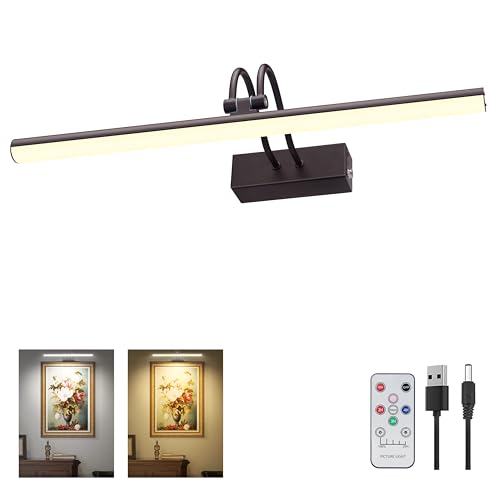 RAIFOOLLY Picture Light,Picture Lights for Wall Cordless,16inch Picture Lights with Timer and Dimmable,5000mAh Battery Wall Lights for Display Gallery Painting Art Frame Portrait-Black 2Color - color: Black, size: 16"-2color