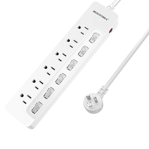 ROOTOMA Power Strip Surge Protector with Individual Switches,6-Foot 14AWG Long Extension Cord 1875W/15A Wall Mount for Office Dorm Home Theatre (6outlets-6ft) - size: 6 Ft - 6 Ac - White