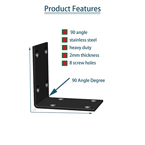 Black Stainless Steel Shelf Bracket,Joint Right Angle Bracket,L Shape Heavy Duty Metal Corner Brace Shelf Supporter for Wood Aufuga (16, 2.8x2.8x2) - size: 2.8x2.8x2