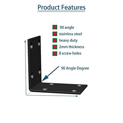 Black Stainless Steel Shelf Bracket,Joint Right Angle Bracket,L Shape Heavy Duty Metal Corner Brace Shelf Supporter for Wood Aufuga (16, 2.8x2.8x2) - size: 2.8x2.8x2