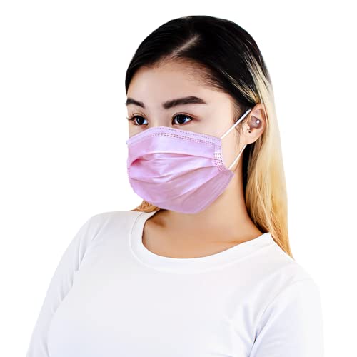 Disposable Safety Mask 3 Layer Protection Face Mask for Adults 50 pcs (Pink) - color: Pink
