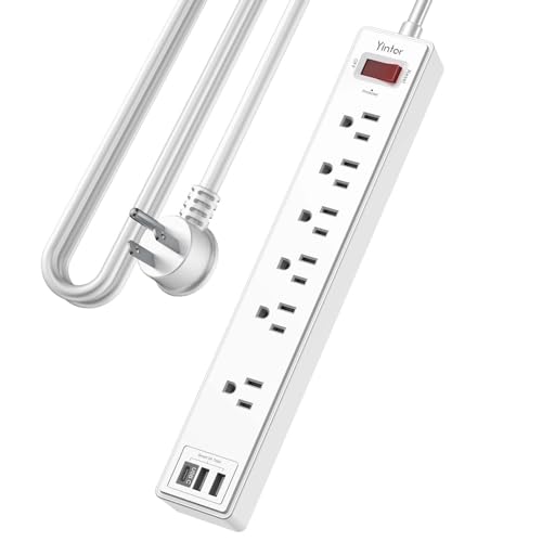 10 Ft Power Strip Surge Protector - Yintar Extension Cord with 6 AC Outlets and 3 USB Ports for Home, Office, Dorm Essentials, 1680 Joules, ETL Listed, White - color: White, size: 10 Ft