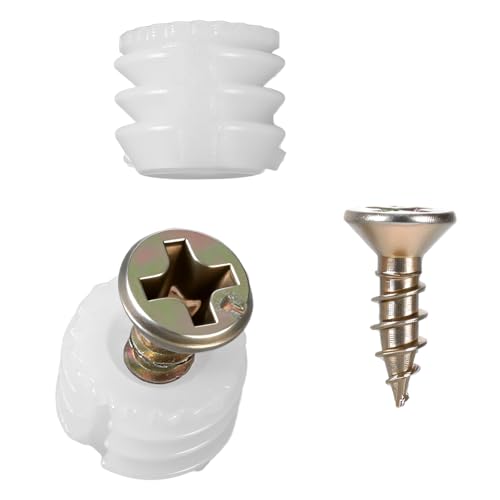 50 Pcs Plastic Dowel Inserts and Mounting Screws for Hinges Plastic Dowels Pre-Inserted Nuts Furniture Fittings for Cabinet Door Connections