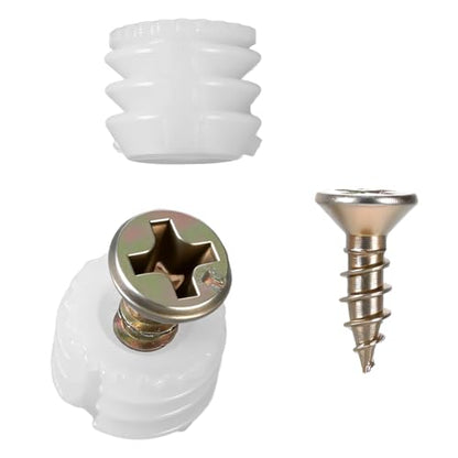 50 Pcs Plastic Dowel Inserts and Mounting Screws for Hinges Plastic Dowels Pre-Inserted Nuts Furniture Fittings for Cabinet Door Connections
