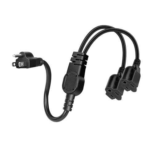 3 Prong Extension Cord 1 to 2 Outlet Power Y Splitter Indoor Outdoor Plug Saver Power Strip Extender SJT 16AWG 13A/125V for Computer,Monitor,LED Stage Light,More Appliances (1FT) - style: 1 to 2