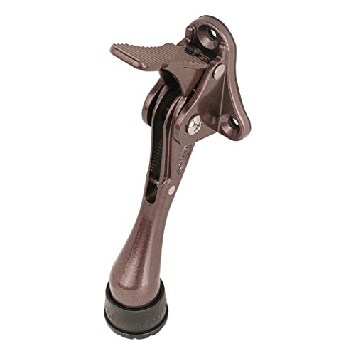 Door Stopper, One-Touch semi-Automatic Metal Door Stopper, with Non-Slip Rubber Tip for Wood, Concrete, Tiled, and Carpeted Floors (4inch x 1pack, Brown) - color: Brown, size: 4inch x 1pack