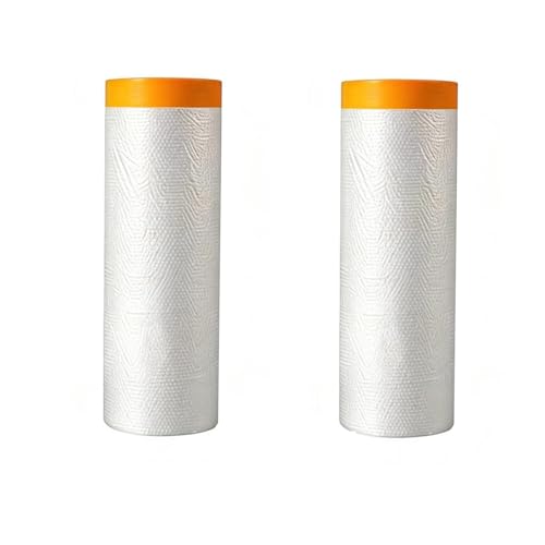 2 Rolls Pre-Taped Plastic Sheeting, 9.8ft x 65ft Clear Poly Drop Cloth with Masking Film for Painting, Furniture, Floor & Appliance Protection