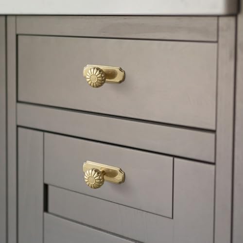 Unlacquered Brass Cabinet Knob with Backplate, Solid Brass Pumpkin Drawer Pull for Kitchen and Vanity, 6 Pack - color: Unlacquered Brass, size: Knob