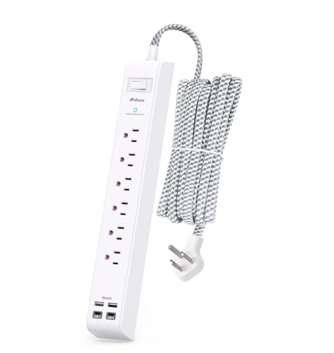 Surge Protector Power Strip 10 ft with 4 USB Ports 2 USB-C 6 AC Outlets, Flat Plug Extension Cord, USB Charging Station, Wall Mountable for Home, Office, Dorm Essentials, 1080J, ETL Listed - color: White&Grey, size: 10FT