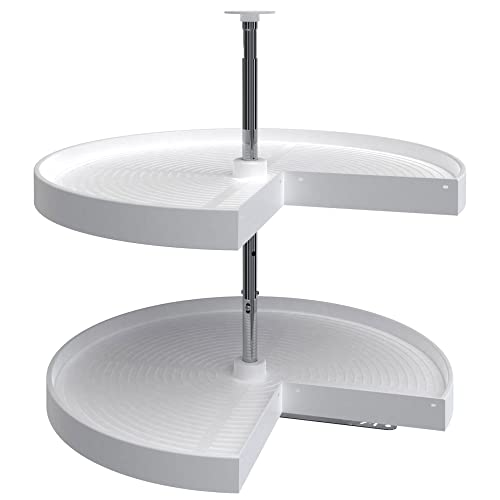 Rev-A-Shelf 28" Pie-Cut Dual Tier Lazy Susan Organizer for Corner Wall Kitchen Cabinets, Plastic Home Rotating Storage Shelves, White, 2942-28-11-1 - size: 28 in