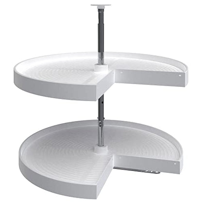 Rev-A-Shelf 28" Pie-Cut Dual Tier Lazy Susan Organizer for Corner Wall Kitchen Cabinets, Plastic Home Rotating Storage Shelves, White, 2942-28-11-1 - size: 28 in