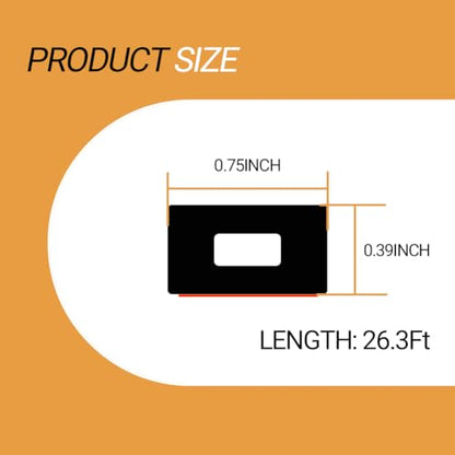 Rectangular Foam Rubber Seal Strip, Self-Adhesive Rubber Weather Stripping, Rubber Gasket for for Auto, Boat, Garage Door/Window, Machinery and More, W:0.75" x H:0.39", L:26Ft