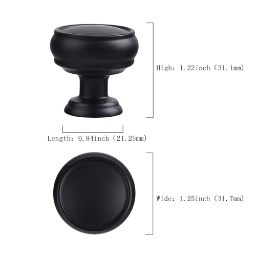 10 Pack Matte Black Cabinet Knobs, 1-1/4 Inch Modern Furniture Hardware Zinc Alloy Knob, Single Hole Hardware for Kitchen Cabinet, Dresser Knob, Drawer Knobs - color: Matte Black