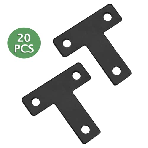 Uenhoy 20 Pcs T Shape Flat Mending Plates 40mm x 40mm (1.57" x 1.57") T Corner Braces T Bracket Connector Fixing Repair Plates for Furniture, Black - size: 40x40mm/1.57"x1.57", style: T Shape