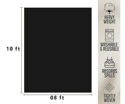 ZUPERIA Black Drop Cloth (8 x 10 Feet - Pack of 1) - Pure Canvas Drop Cloth for Painting, Curtains & Floor Protection Washable & Reusable Tight Woven Paint Cover for Multipurpose use - size: 8 X 10 - 1 Pack