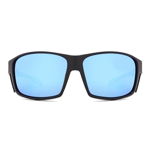 Z87 Polarized Safety Sunglasses, UV400 Wraparound Work Glasses,Protective Shades for Men Women Driving Cycling - color: Matte Black Blue Mirror