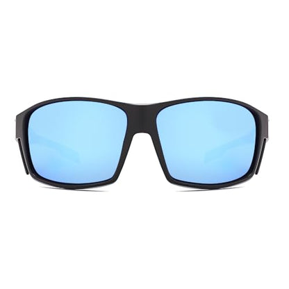Z87 Polarized Safety Sunglasses, UV400 Wraparound Work Glasses,Protective Shades for Men Women Driving Cycling - color: Matte Black Blue Mirror