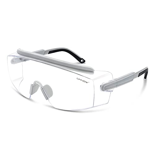 UKNOW Safety Goggles Over Glasses, Safety Glasses Anti Fog Wraparound Eye Protection, Protective Eyewear ANSI Z87.1 - color: Gray
