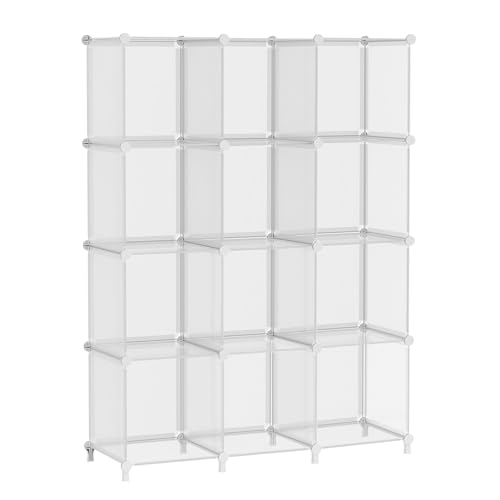 AWTATOS Cube Storage Organizer, Closet Organizers and Storage, 12 Cube Shelves Bookshelf, DIY Stackable Plastic Clothes Organizer Shelving for Bedroom, Home, Transparent Twill - color: Transparent Twill