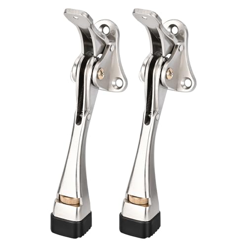 Kickdown Door Stopper 5 Inches - 2 Packs Door Stoppers for Bottom of Door One Touch Adjustable Door Stop，Made of Aluminum Alloy Metal Heavy Duty Door Stops with Rubber Tip Satin Nickel - color: Brushed Nickel, size: 5 Inch
