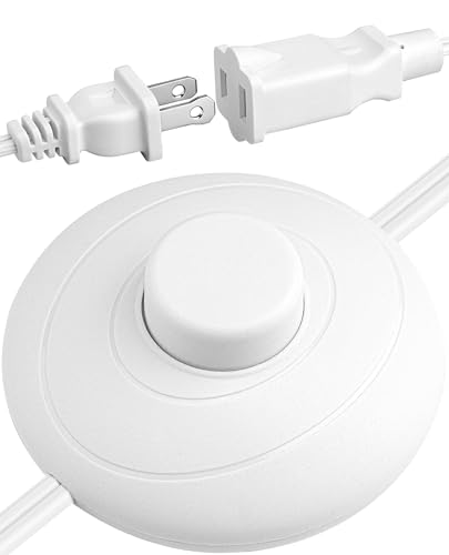 6ft/1.8m On/Off Extension Cord Foot Switch Pedal, Switch in Middle of Cord, 2-Prong Polarized Plug and Plug in Outlet AWG18 250VAC Step Switch Floor Lamp Christmas Tree Light Push Button White
