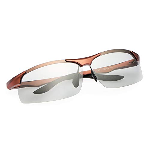 YIMI Men Photochromic Polarized Sports Sunglasses Cycling Fishing Driving Glasses UV Protection Eyeglasses Anti Glare Eyewear - color: 8003 Brown