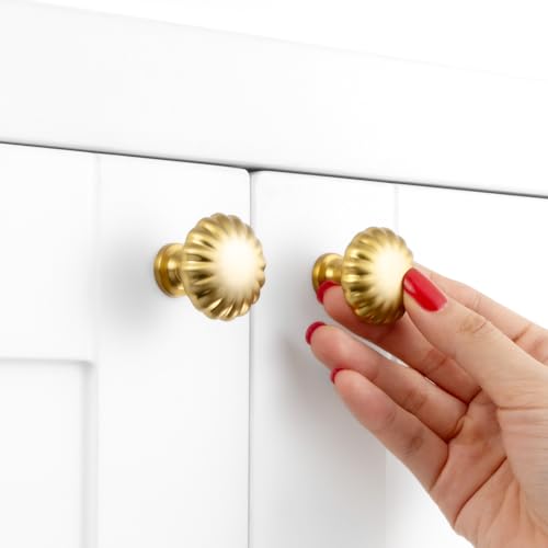 Brushed Gold Cabinet Knobs Gold Drawer Knobs, 10 Pack 1-1/4 Inch, 2510 Single Hole Cabinet Pulls for Kitchen Cabinets Drawers Bedroom Dresser Cupboard Bathroom Vanity - color: Brushed Gold, size: Single Hole