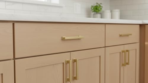 Alzassbg 10 Pack Brushed Brass Cabinet Pulls, 5 Inch(128mm) Hole Centers Gold Kitchen Cabinet Handles for Cabinets and Drawers AL3061BB - color: Brushed Brass, size: 5" Hole Center