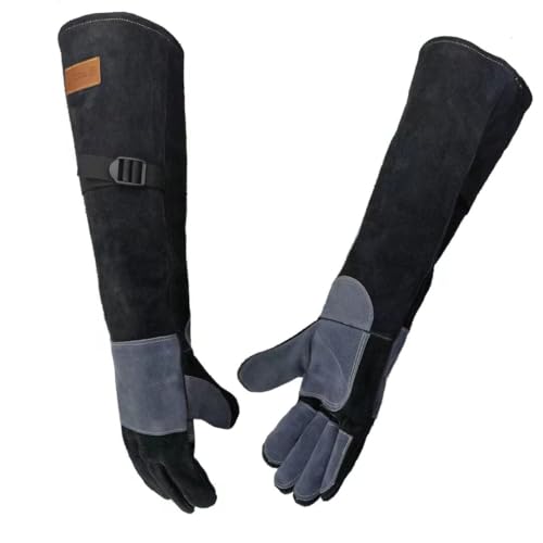 WZQH 23.6 In Leather Welding Gloves for Animal Handling,Grabbing Reptile, Grooming,Trips to Vet,BBQ,Fireplace.Puncture & Scratch Resistant, Bite Proof for Cat Dog Bird Falcon Livestock Snake L Black - color: Black, size: Large (Pack of 1)