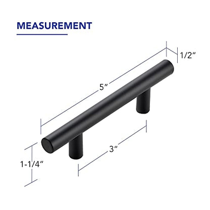 Ravinte Hardware 10 Pack Cabinet Handles with 3 Inch (76mm) Hole Center Matte Black Cabinet Pulls Stainless Steel Drawer Pulls, Kitchen Knobs for Dresser Drawer, 5 Inch Overall Length - color: Matte Black T-Shaped, size: 3" Hole Center