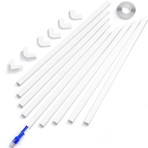 Delamu Cord Cover, 142in Wire Covers for Cords on Wall, Small Cord Cable Hider for 1 Wire, Ease Installation Cords Hider for Wall Mount TV, Paintable Cable Cover Raceway, L15.7 W0.59 H0.4in, White - color: White, size: 142in L X 0.59in W X 0.40in H