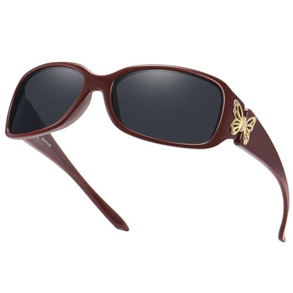 HAOLOTA Women's Polarized Sunglasses - Fashionable Wraparound Butterfly Design with UV400 Protection - color: A10 Wine Frame/Grey Lens