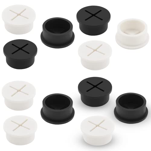 12pcs 1 Inch Cable Grommet, Flexible Desk Grommet, Cable Cord Hole Plug Wire Hole Cover for Desk, Table, Wire Pass Through (Black & White) - color: Black+White, size: 1 Inch